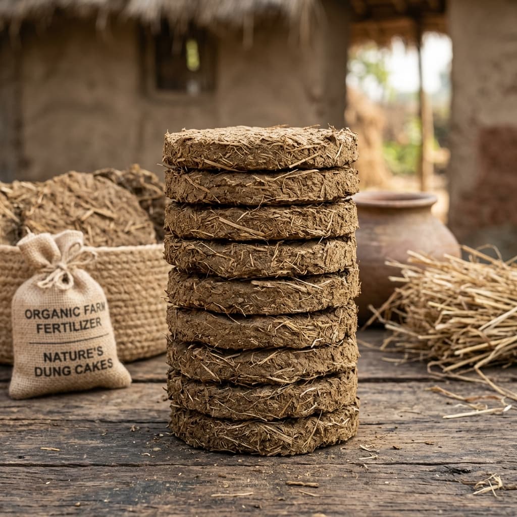 Pressed Cow Dung Cakes & Blocks Product Close Up